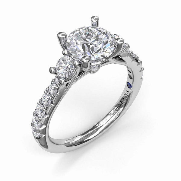 Three Stone Cathedral Diamond Engagement Ring - 1